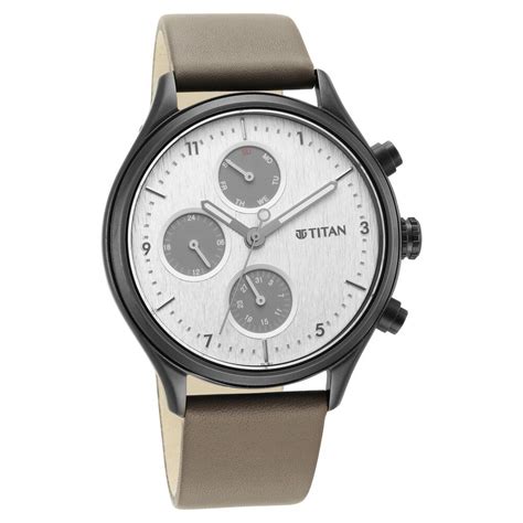 Titan Neo Silver Quartz Multifunction Leather Strap .